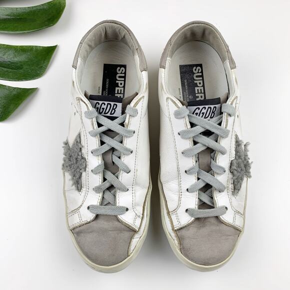 Golden Goose Shoes - Golden Goose Superstar Low Top Sneakers White Leather Grey Fleece Star Womens 38
